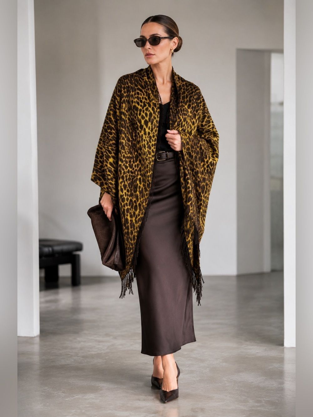 Anthropologie Do Everything In Love One Size Leopard Mustard Brown Shawl Kimono